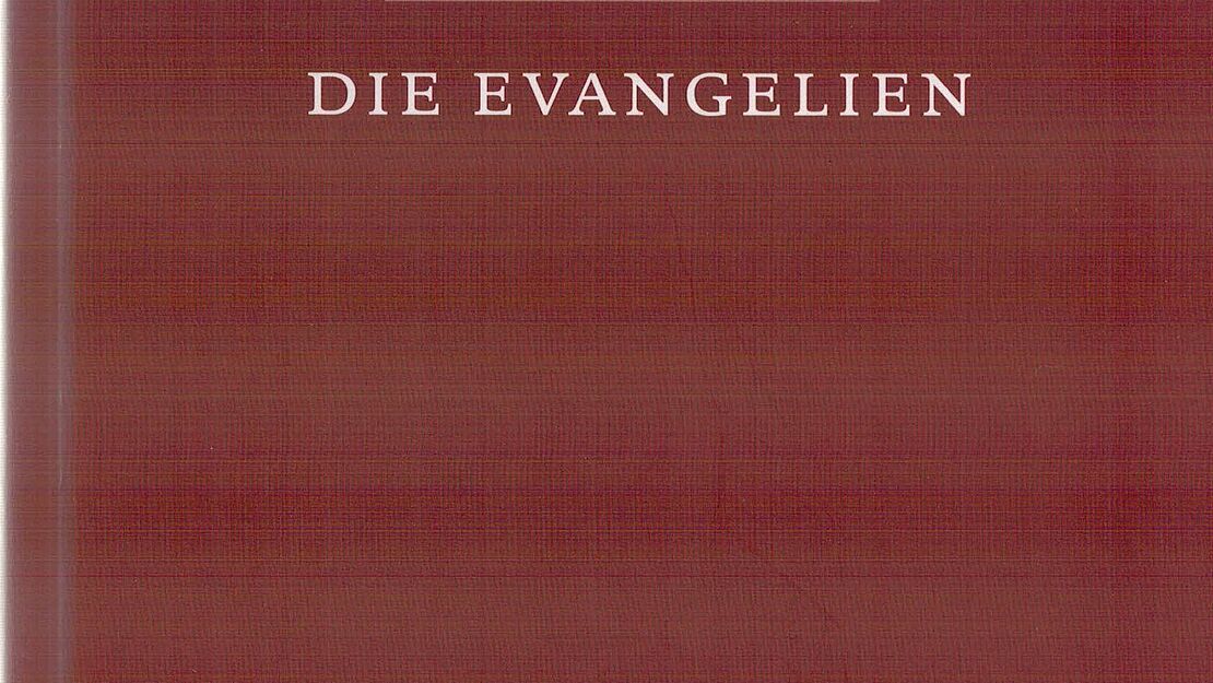 Dunkelroter Buchtitel des "Byzantinischen Textes Deutsch" der Evangelien